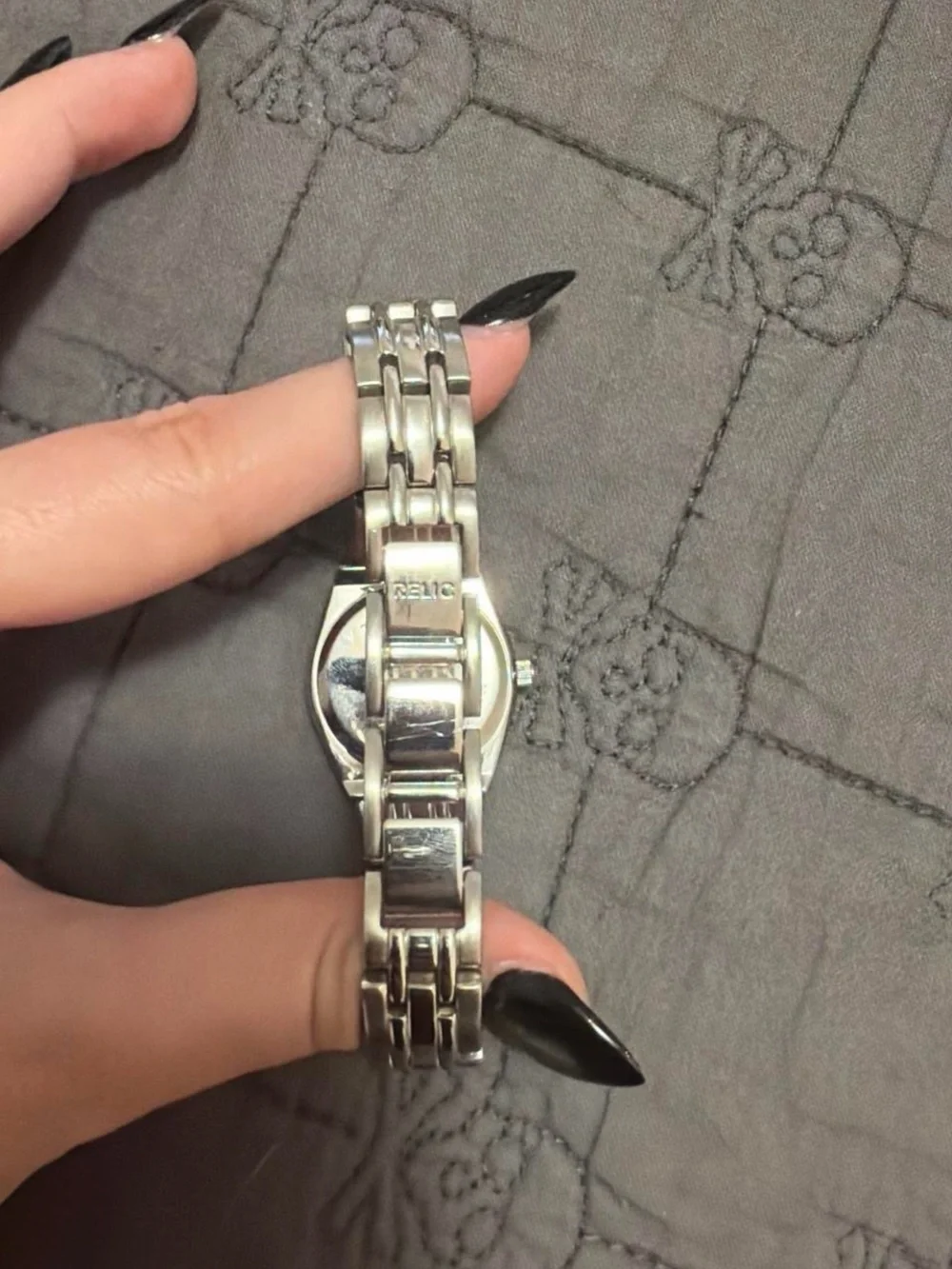 Relic Silver-Tone Bracelet Watch with Pink Dial and Crystal Accents